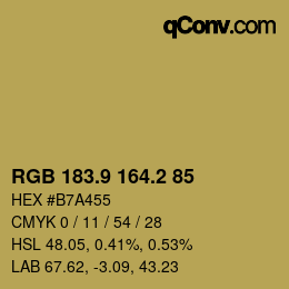 Color code: RGB 183.9 164.2 85 | qconv.com