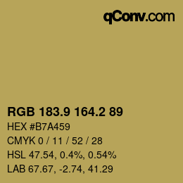 Color code: RGB 183.9 164.2 89 | qconv.com