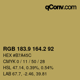 カラーコード: RGB 183.9 164.2 92 | qconv.com