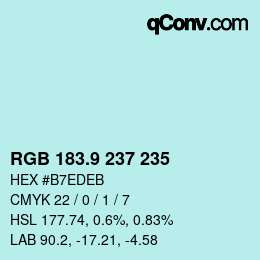 Color code: RGB 183.9 237 235 | qconv.com