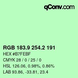 カラーコード: RGB 183.9 254.2 191 | qconv.com