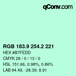 カラーコード: RGB 183.9 254.2 221 | qconv.com