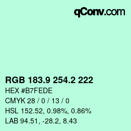 カラーコード: RGB 183.9 254.2 222 | qconv.com