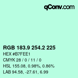 Color code: RGB 183.9 254.2 225 | qconv.com