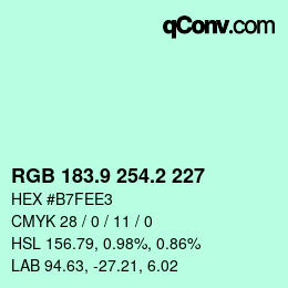 カラーコード: RGB 183.9 254.2 227 | qconv.com