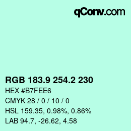 Color code: RGB 183.9 254.2 230 | qconv.com