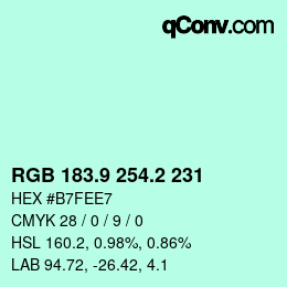 カラーコード: RGB 183.9 254.2 231 | qconv.com
