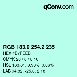 Color code: RGB 183.9 254.2 235 | qconv.com