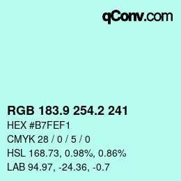 カラーコード: RGB 183.9 254.2 241 | qconv.com