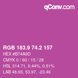カラーコード: RGB 183.9 74.2 157 | qconv.com