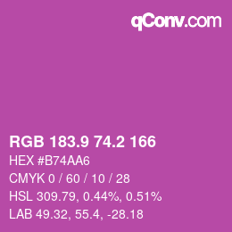 カラーコード: RGB 183.9 74.2 166 | qconv.com