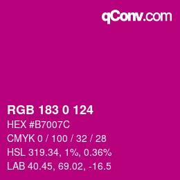 颜色代码: RGB 183 0 124 | qconv.com