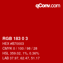 Color code: RGB 183 0 3 | qconv.com