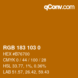 Color code: RGB 183 103 0 | qconv.com