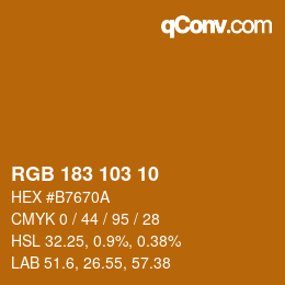 Color code: RGB 183 103 10 | qconv.com