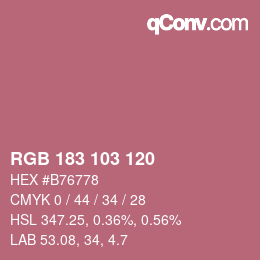 颜色代码: RGB 183 103 120 | qconv.com