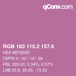 カラーコード: RGB 183 110.2 157.6 | qconv.com