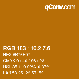 カラーコード: RGB 183 110.2 7.6 | qconv.com