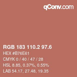 カラーコード: RGB 183 110.2 97.6 | qconv.com