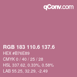 カラーコード: RGB 183 110.6 137.6 | qconv.com