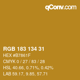 Color code: RGB 183 134 31 | qconv.com