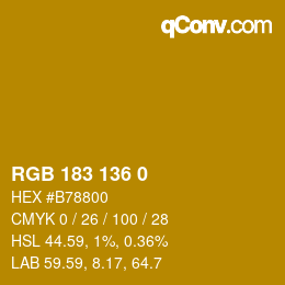Color code: RGB 183 136 0 | qconv.com