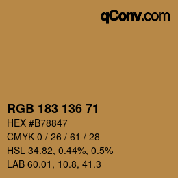 Color code: RGB 183 136 71 | qconv.com