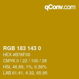 Color code: RGB 183 143 0 | qconv.com