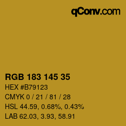 Color code: RGB 183 145 35 | qconv.com