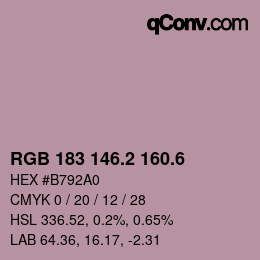 カラーコード: RGB 183 146.2 160.6 | qconv.com