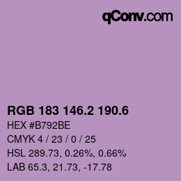 カラーコード: RGB 183 146.2 190.6 | qconv.com