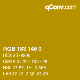 Color code: RGB 183 146 0 | qconv.com