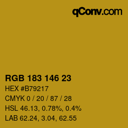 Color code: RGB 183 146 23 | qconv.com
