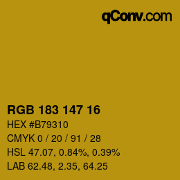 Color code: RGB 183 147 16 | qconv.com