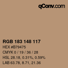 Color code: RGB 183 148 117 | qconv.com