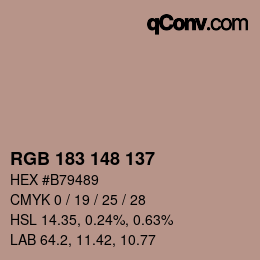 Color code: RGB 183 148 137 | qconv.com