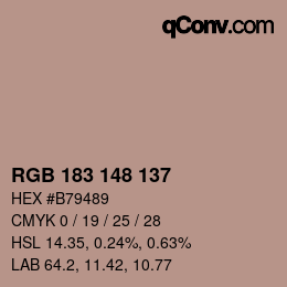 颜色代码: RGB 183 148 137 | qconv.com
