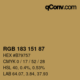 Color code: RGB 183 151 87 | qconv.com