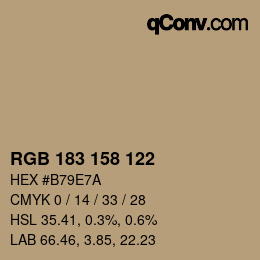 Color code: RGB 183 158 122 | qconv.com
