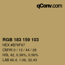 Color code: RGB 183 159 103 | qconv.com