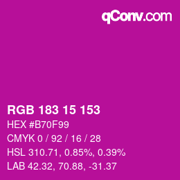 Color code: RGB 183 15 153 | qconv.com