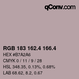 カラーコード: RGB 183 162.4 166.4 | qconv.com