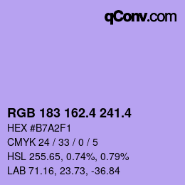 カラーコード: RGB 183 162.4 241.4 | qconv.com