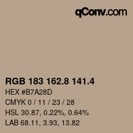 カラーコード: RGB 183 162.8 141.4 | qconv.com