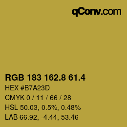 カラーコード: RGB 183 162.8 61.4 | qconv.com