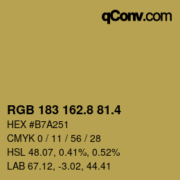 カラーコード: RGB 183 162.8 81.4 | qconv.com