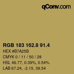 カラーコード: RGB 183 162.8 91.4 | qconv.com