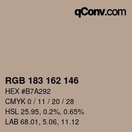 カラーコード: RGB 183 162 146 | qconv.com