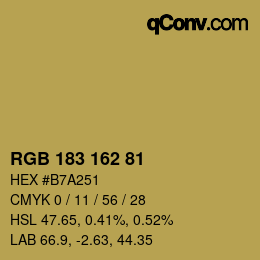 Color code: RGB 183 162 81 | qconv.com