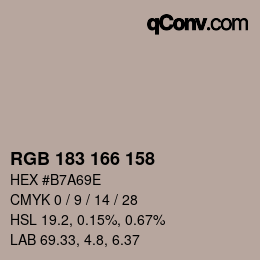 Color code: RGB 183 166 158 | qconv.com